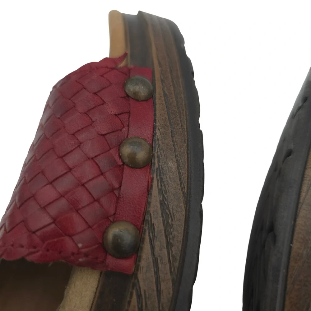 Dansko Oxblood Woven Leather‎ Slide Sandals 41/10 Comfort Wedge Boho